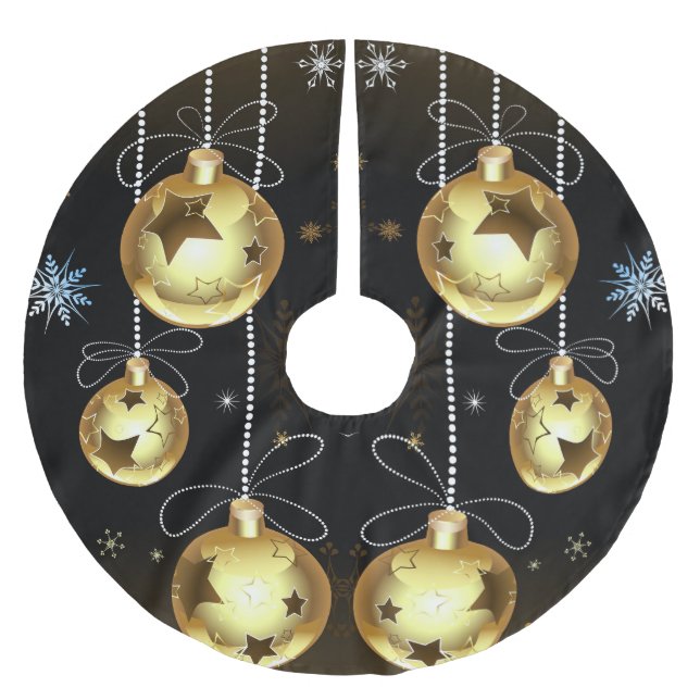 Goldene Weihnachtsschmuck Shiny Stars Schwarz Polyester Weihnachtsbaumdecke (Vorderseite)