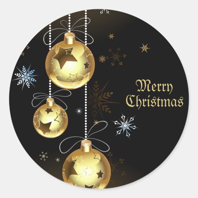 Goldene Weihnachtsschmuck Shiny Stars Schwarz Runder Aufkleber (Vorderseite)