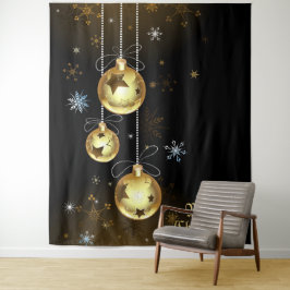 Goldene Weihnachtsschmuck Shiny Stars Schwarz Wandteppich