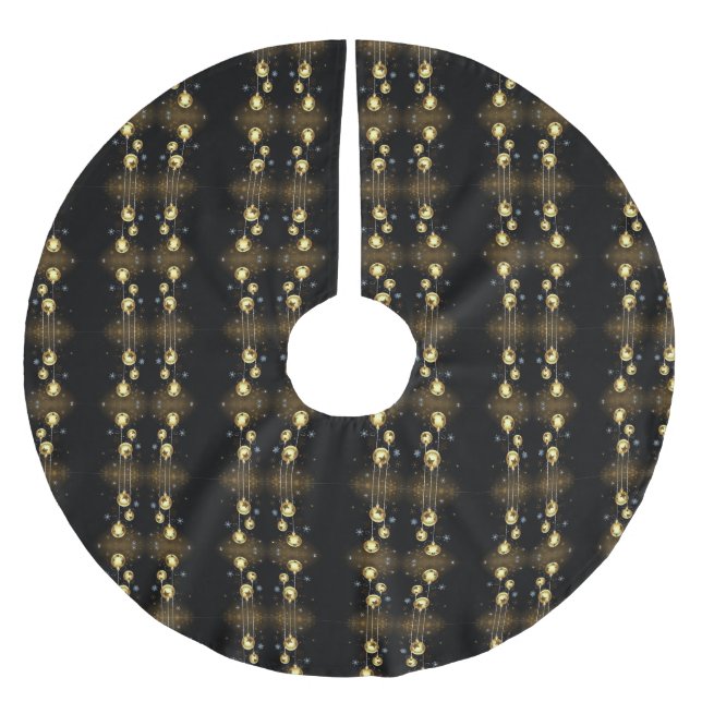 Goldene Weihnachtsschmuck Shiny Stars Schwarzer Pi Polyester Weihnachtsbaumdecke (Vorderseite)