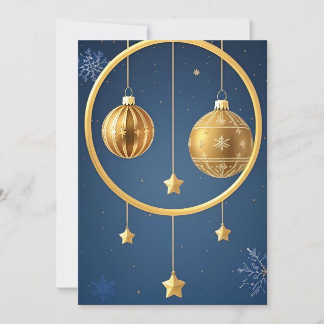 Goldene Weihnachtsschmuckstücke Hängend Feiertagskarte (Vorderseite)