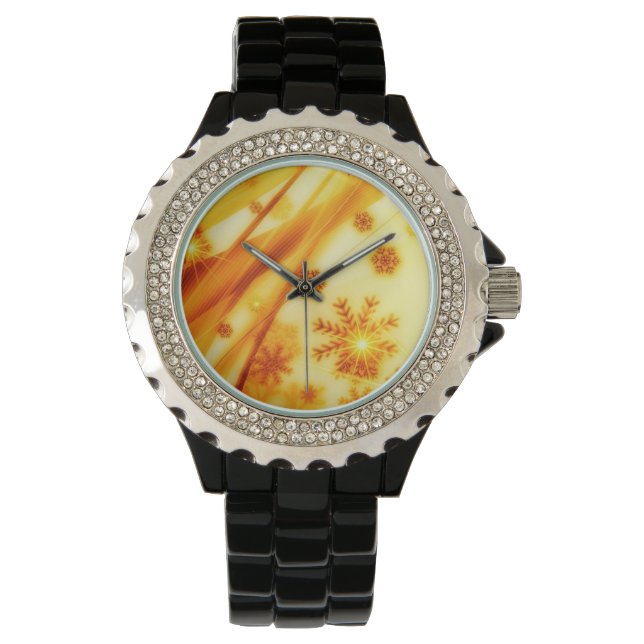 Goldene Weihnachtsschneeflocken Armbanduhr (Vorderseite)