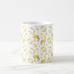 Goldene Weihnachtsschneeflocken und Rentiere Kaffeetasse