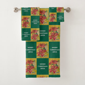 Goldene Weihnachtsstern | Personalisiertes Weihnac Badhandtuch Set