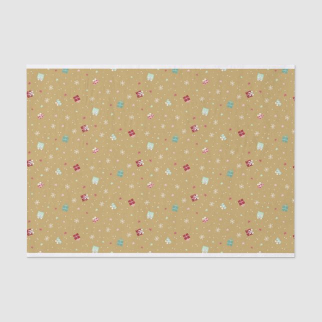 Goldene Weihnachtssterne, Geschenke, Schneeflocken Seidenpapier (Vorderseite)