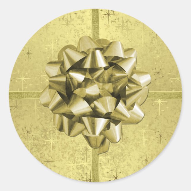 Goldene Weihnachtssterne, Ribbons & Bow auf Fohlen Runder Aufkleber (Vorderseite)