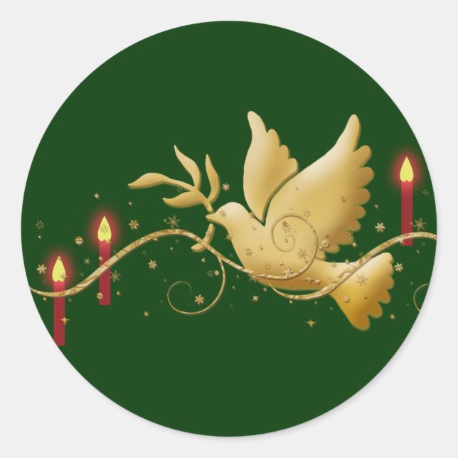Goldene Weihnachtstaube mit Friedenskerzen Runder Aufkleber (Vorderseite)