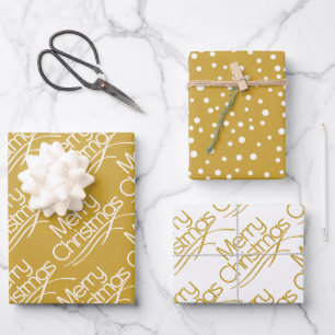 Goldene, weiße Weihnachtstypografie und Punkte Url Geschenkpapier Set