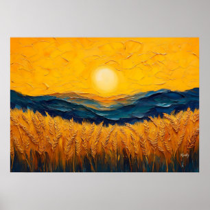 Goldene Weizenfelder bei Sonnenuntergang, Ölgemäld Poster