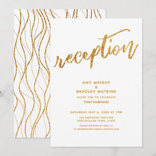 Goldene Wellen & Handschriftliche Weiße Hochzeitsf Einladung