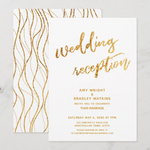 Goldene Wellen und handgeschriebene weiße Hochzeit Einladung