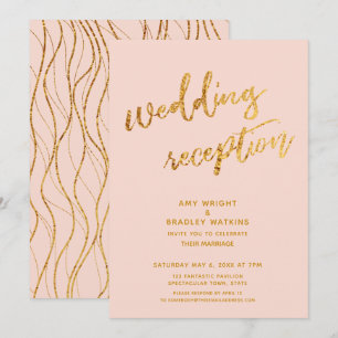 Goldene Wellen und Handschrift Blush Hochzeitsempf Einladung