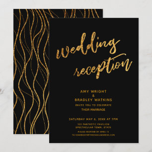 Goldene Wellen und schwarze Handschrift Hochzeitse Einladung
