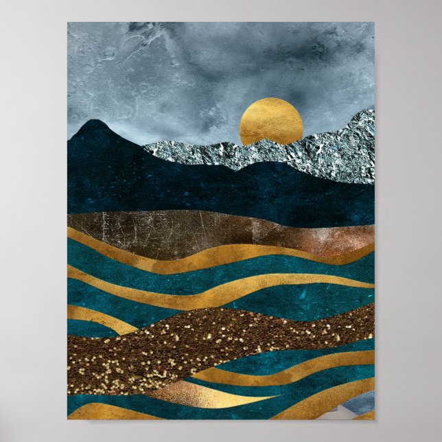 Goldene Wellen unter Mondlicht Poster (Vorne)