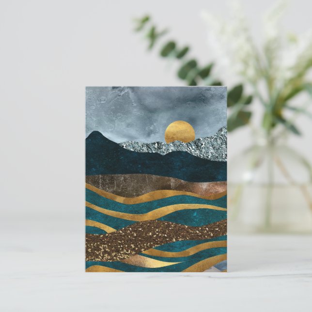 Goldene Wellen unter Mondlicht Postkarte (Stehend Vorderseite)