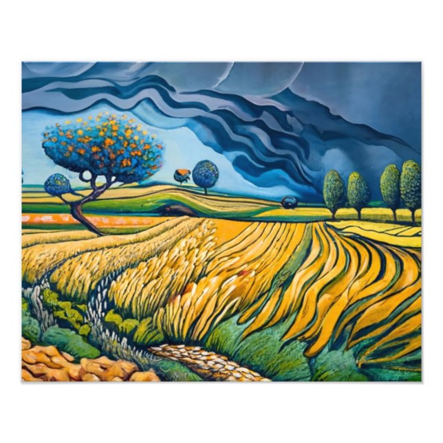 Goldene Wellen unter stürmischen Himmel Fotodruck (Vorne)