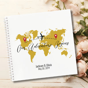 Goldene Weltkarte & Flugzeug, Reise Hochzeit indiv Notizbuch
