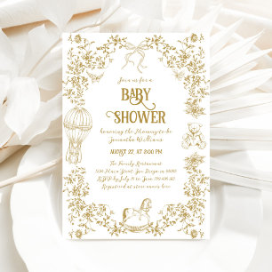 Goldene Whimsical Floral Baby Dusche Einladung