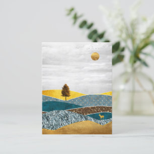 Goldene Wiese mit Bäumen und Hirschen Postkarte