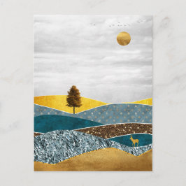 Goldene Wiese mit Bäumen und Hirschen Postkarte