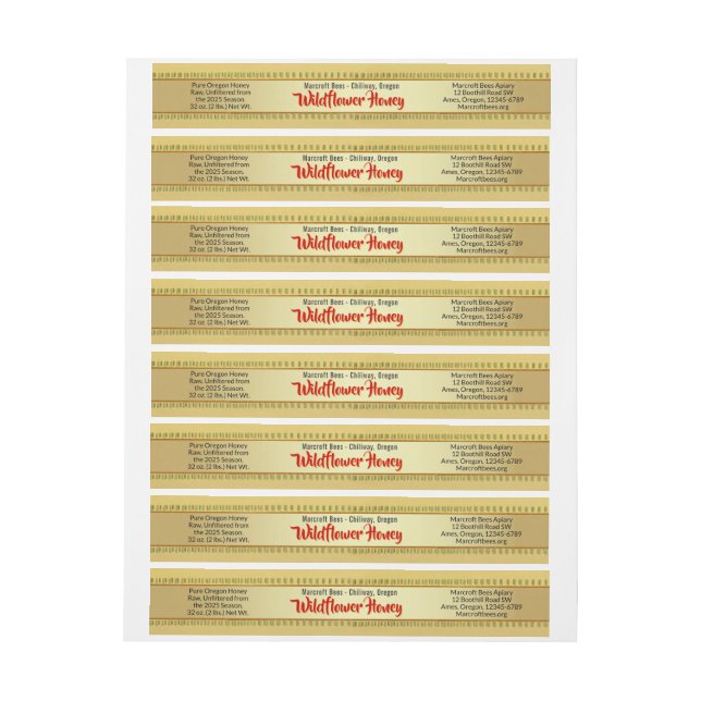 Goldene Wildblume rund um das Honig Jar Food Label (Bogen)