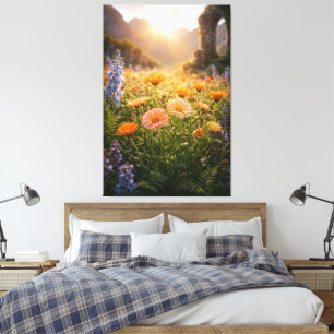 Goldene Wildblumen bei Sonnenaufgang – Kinematisch Leinwanddruck