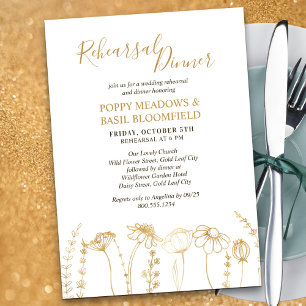 Goldene Wildblumen-Skizze Hochzeitsprobe-Dinner Einladung