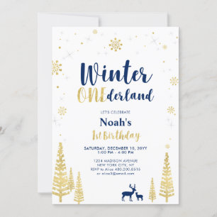 Goldene Winter-Onederland-Einladung zum 1. Geburts Einladung