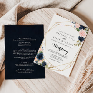 Goldene Winterblumenfront & Back Wedding Einladung