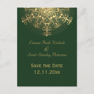 Goldene Winterhochzeit mit Schneeflocken Save the  Ankündigungspostkarte