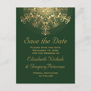 Goldene Winterhochzeit mit Schneeflocken Save the Date