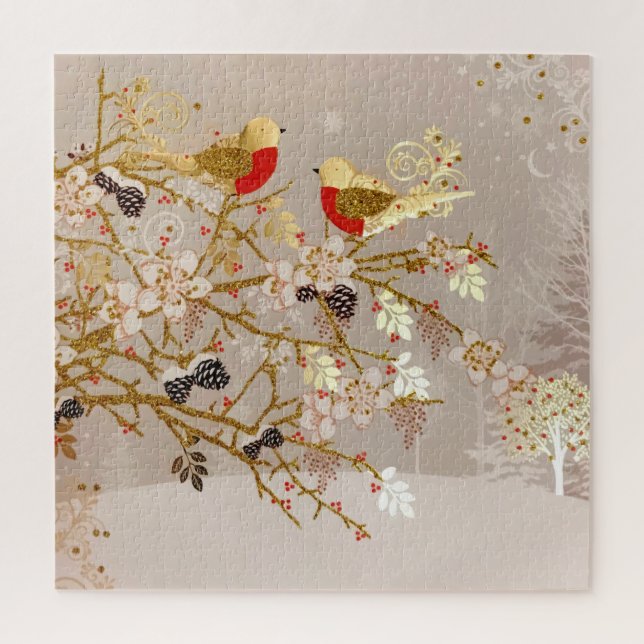 Goldene Winterschneevögel Weihnachten (Vertikal)