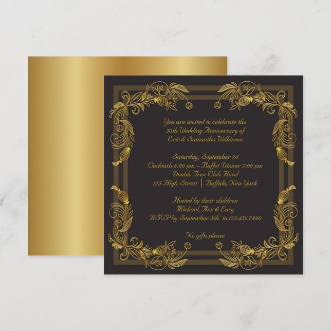 Goldene Wirbel 50. Hochzeitstag Party Einladung (Vorne/Hinten)