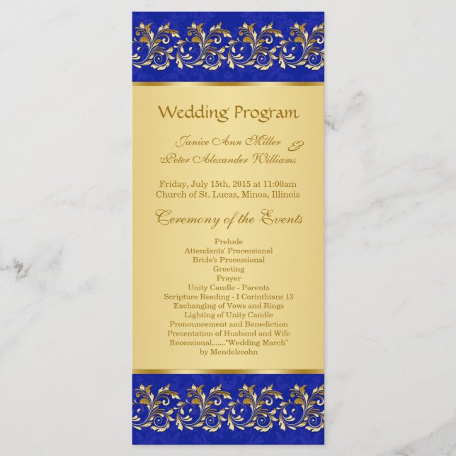 Goldene Wirbel auf der Blue Wedding Programmkarte Programm (Vorderseite)