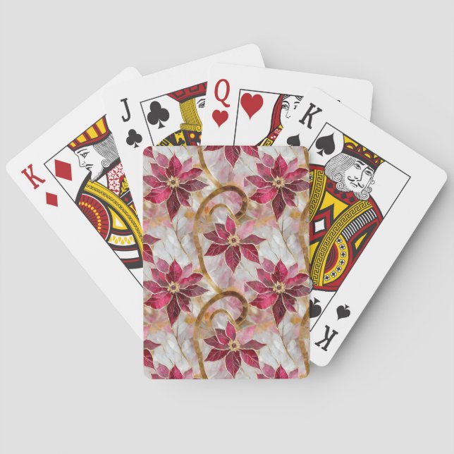 Goldene Wirbel Burgundy Pink Weihnachten Poinsetti Spielkarten (Rückseite)
