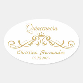Goldene Wirbel, Tiara Quinceanera Ovaler Aufkleber