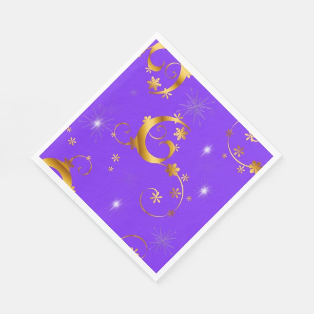 Goldene Wirbel und Sterne Lila Weihnachten Serviette (Ecke)