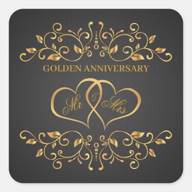 Goldene Wirbel, zu Herzen gegangen 50 Jahre Jubilä Quadratischer Aufkleber (Vorderseite)