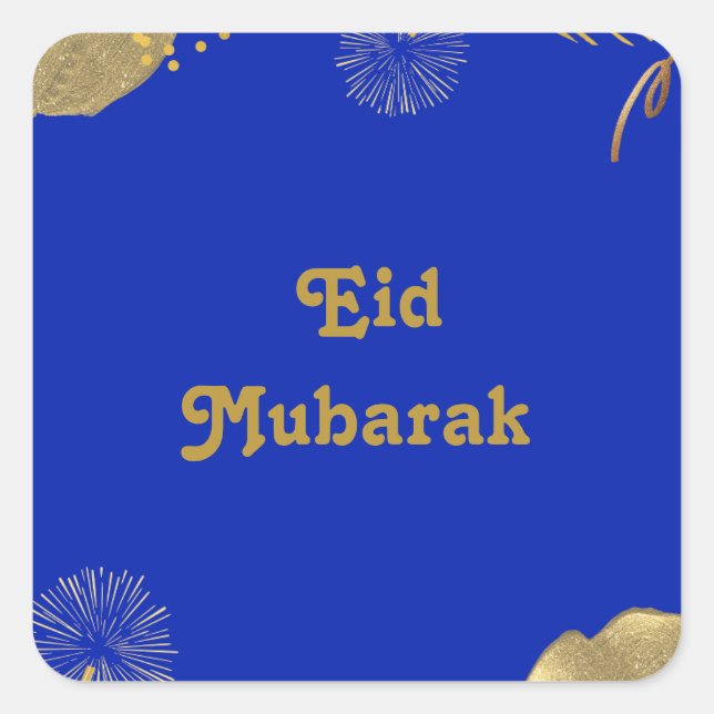 Goldene Wünsche: Eid Mubarak Blue und Gold 2024 Quadratischer Aufkleber (Vorderseite)