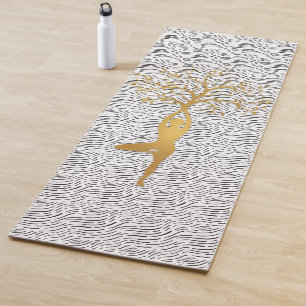 Goldene Yoga-Pose Silhouette mit Baum Yogamatte