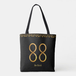 Goldene Zahl 88 und goldenes Konfetti auf Schwarz Tasche