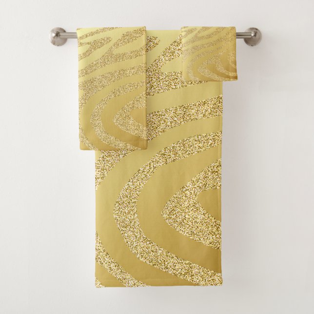  Goldene Zebra-Skin-Streifen auf Gold-Glitzer  Badhandtuch Set (Insitu)