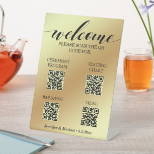 Goldene Zeremonie und Sitzplakette und Bar Menü qr Sockelschild