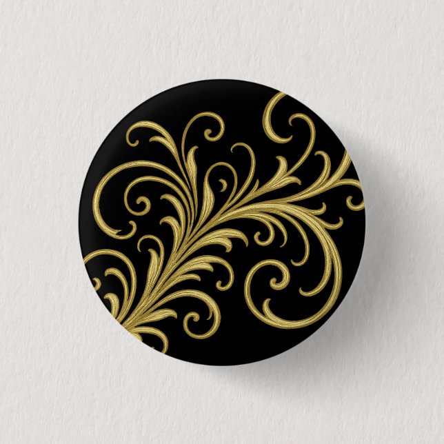 Goldene Zierkalligraphie Geblüht Button (Vorderseite)