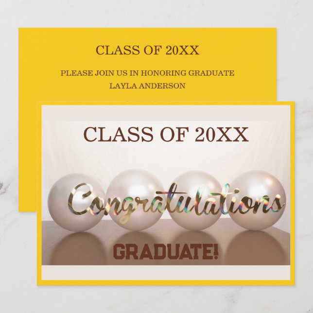 Goldenen Glückwunsch Graduate Abschluss Balloon Einladung (Vorne/Hinten)