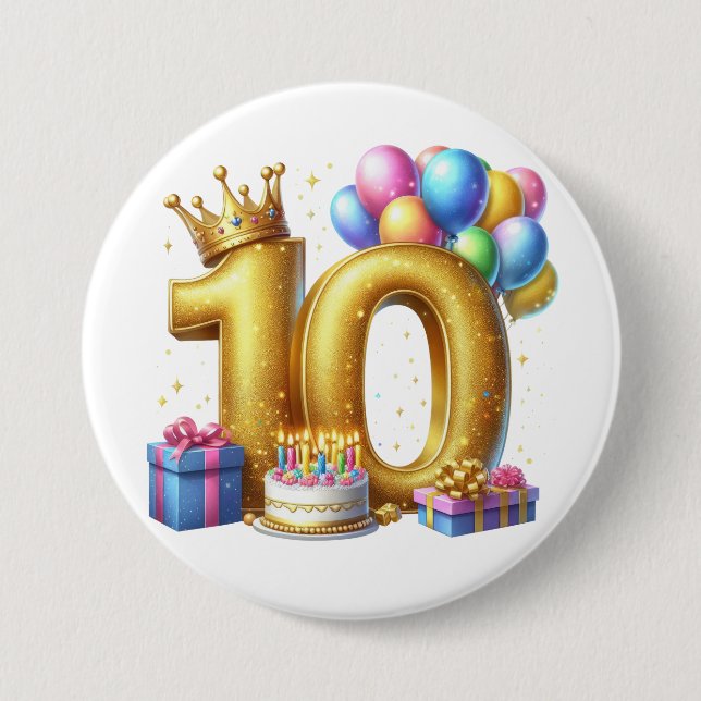 Goldener 10. Geburtstag Button (Vorderseite)