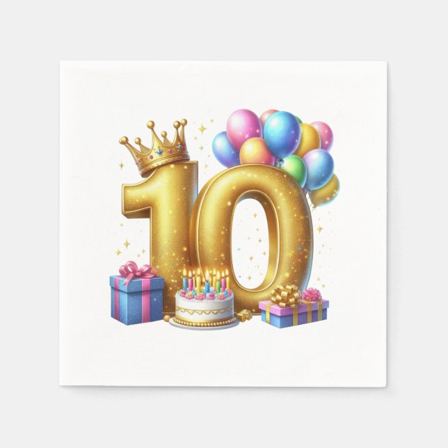 Goldener 10. Geburtstag Serviette (Vorderseite)