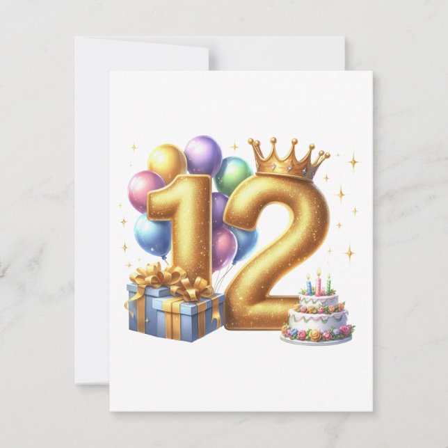 Goldener 12. Geburtstag Einladung (Vorderseite)