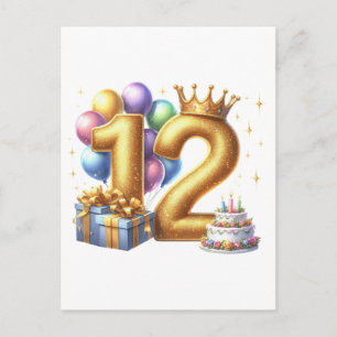 Goldener 12. Geburtstag Feiertagspostkarte