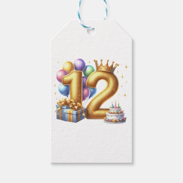 Goldener 12. Geburtstag Geschenkanhänger (Vorderseite)